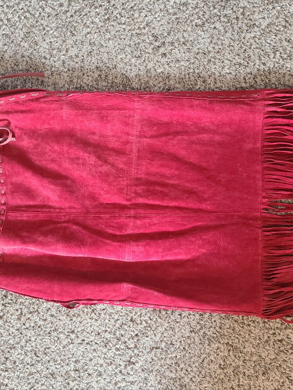 Scully Boar Suede Leather Fringe Skirt - Red - Picture 3 of 7